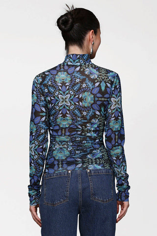 Printed Mesh Mock Neck Top: Dark Alpine / S - obligato