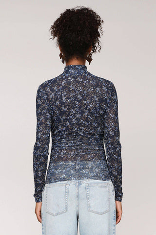 Printed Mesh Mock Neck Top: Dark Alpine / S - obligato