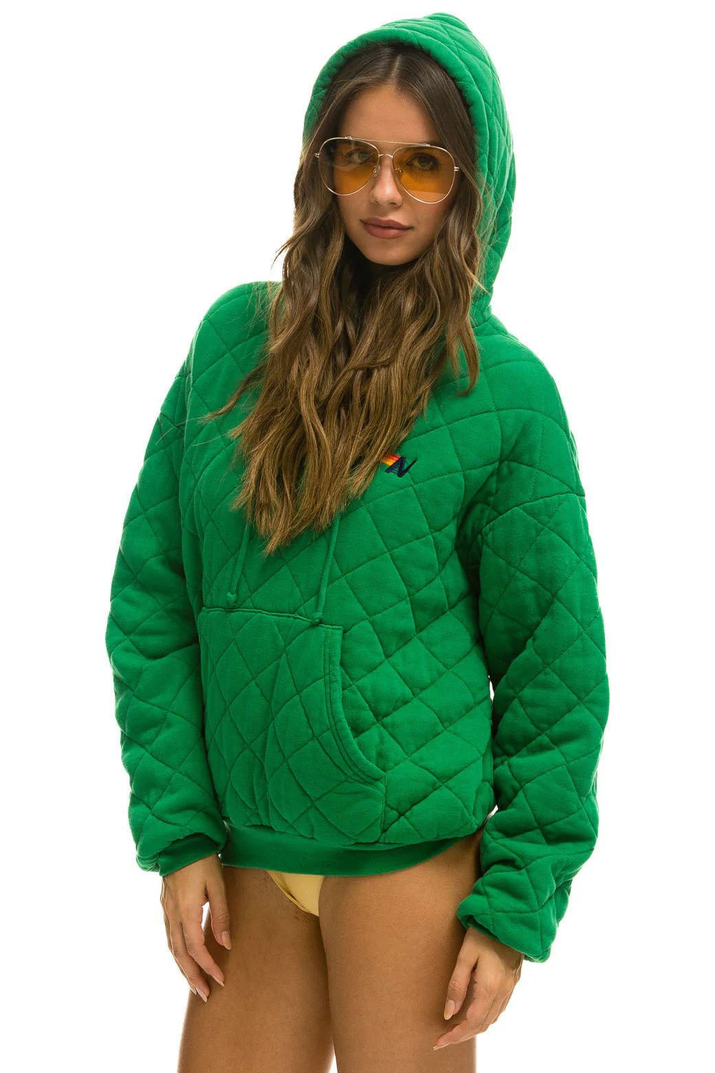 Quilted Pullover Hoodie Relaxed in Kelly Green - obligato