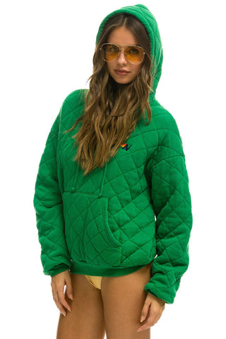 Quilted Pullover Hoodie Relaxed in Kelly Green - obligato