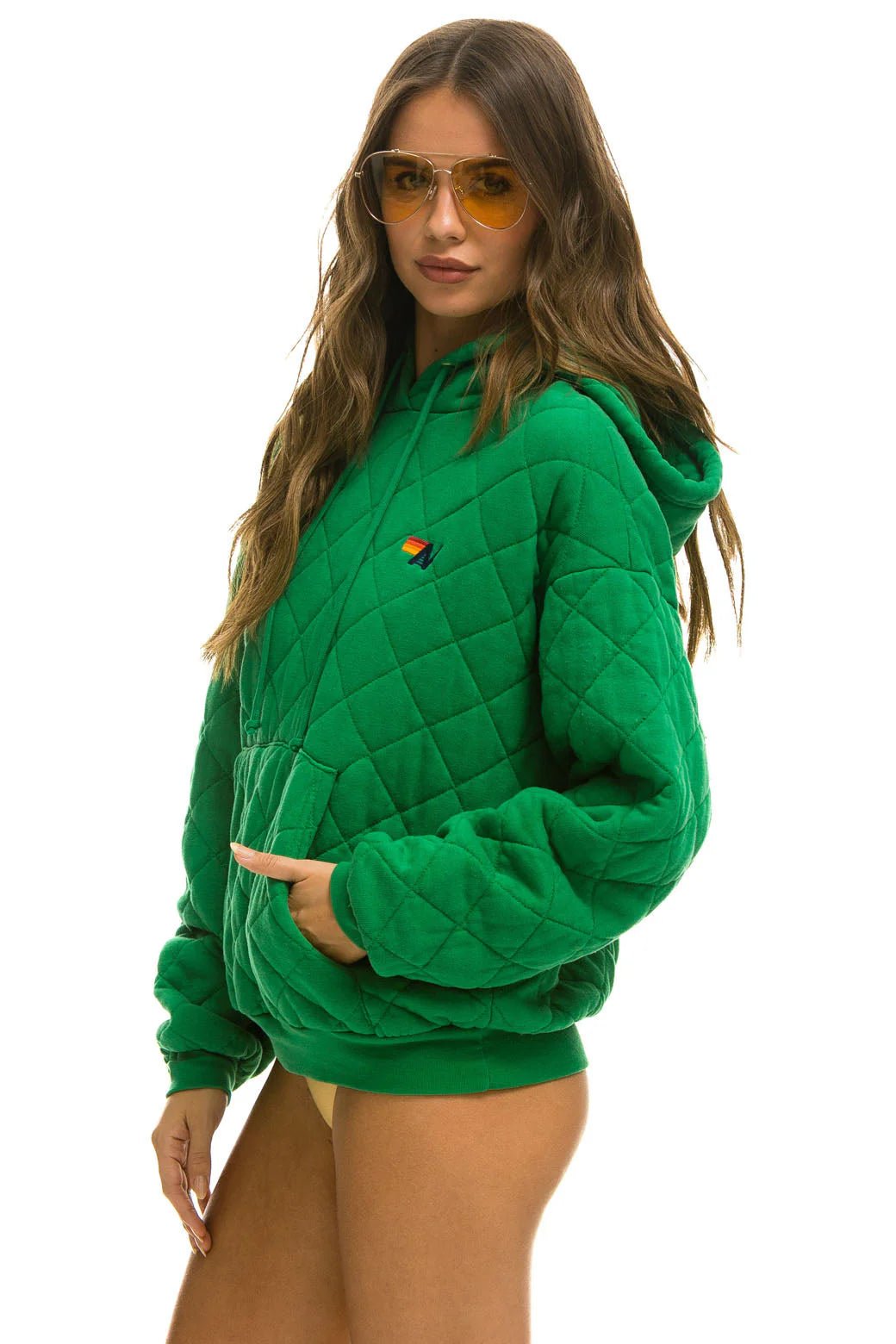 Quilted Pullover Hoodie Relaxed in Kelly Green - obligato