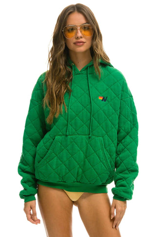 Quilted Pullover Hoodie Relaxed in Kelly Green - obligato