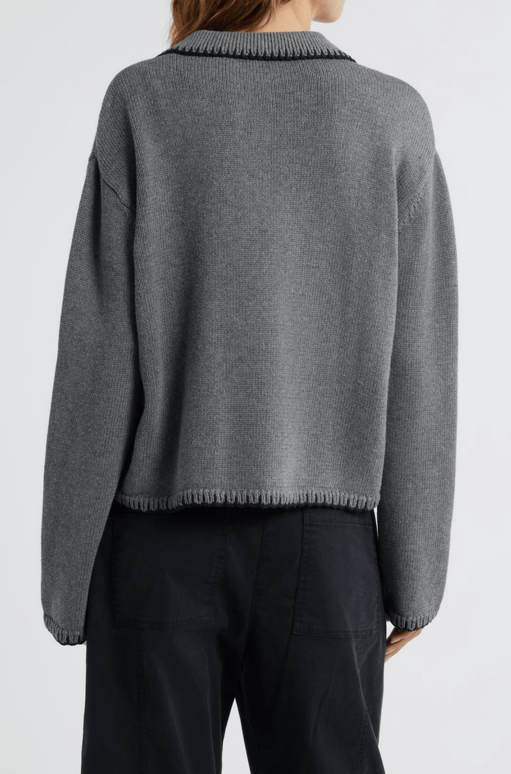 Rayleen Sweater in Charcoal Black Blanket Stitch - obligato