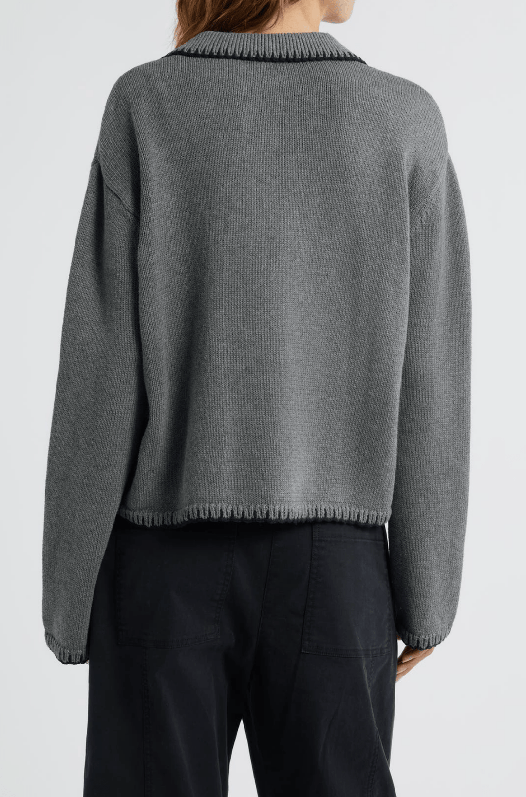 Rayleen Sweater in Charcoal Black Blanket Stitch - obligato