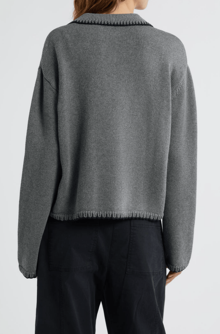 Rayleen Sweater in Charcoal Black Blanket Stitch - obligato