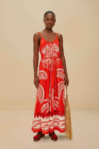 Red Majestic Coconut Tree Lenzing™ Ecovero™ Euroflax™ Maxi Dress - obligato