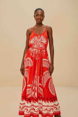 Red Majestic Coconut Tree Lenzing™ Ecovero™ Euroflax™ Maxi Dress - obligato