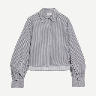 Renata Cropped Button Down in Midnight Stripe - obligato