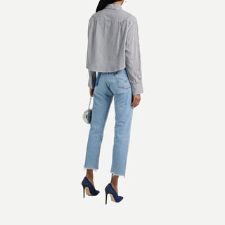 Renata Cropped Button Down in Midnight Stripe - obligato
