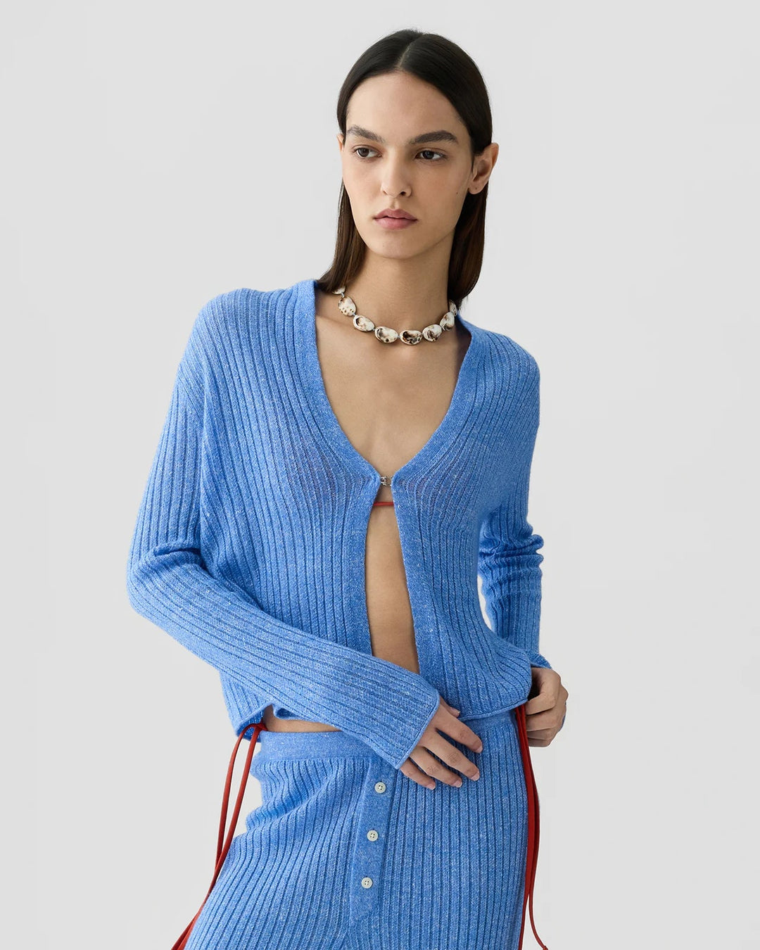 Rib Stealth Cardigan in Delft Blue - obligato
