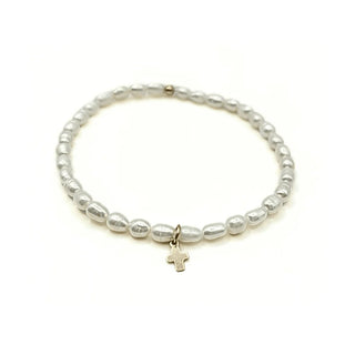 Rice Pearl Bracelet with Gold Filled Cross - obligato