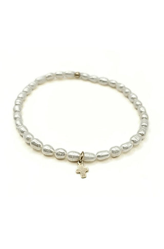 Rice Pearl Bracelet with Gold Filled Cross - obligato