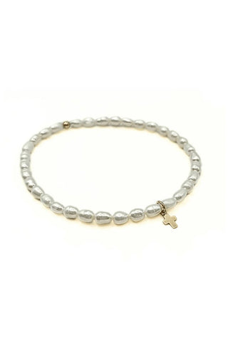 Rice Pearl Bracelet with Gold Filled Cross - obligato