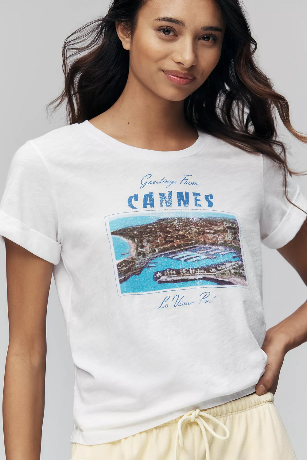 Rolled Sleeve Tee (Greetings from Cannes) in Optic White - obligato