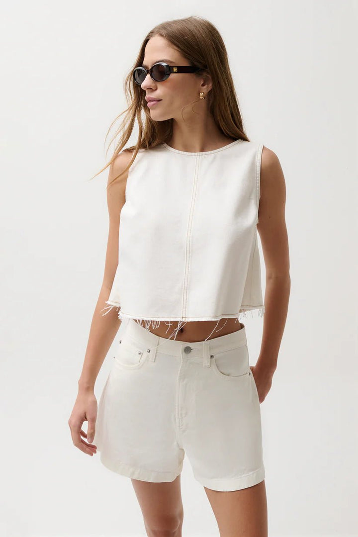 Rue Cropped Swing Shirt - Off White - obligato