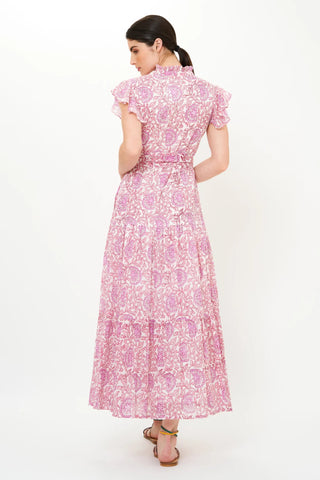 Ruffle Collar Button Maxi Dress in Malta Pink - obligato