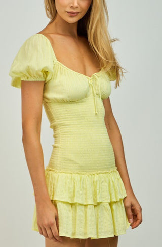 Ruffle Sleeve Mini Dress in Lemon Drop - obligato