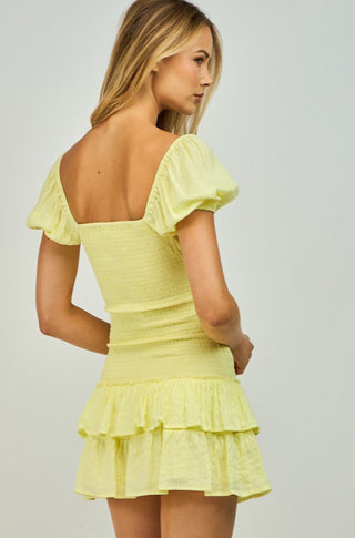 Ruffle Sleeve Mini Dress in Lemon Drop - obligato