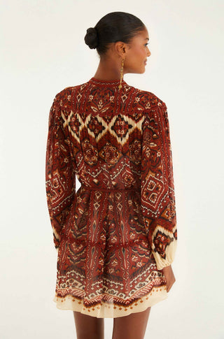 Sand Ainika Pineapple Tapestry Long Sleeve Mini Dress - obligato