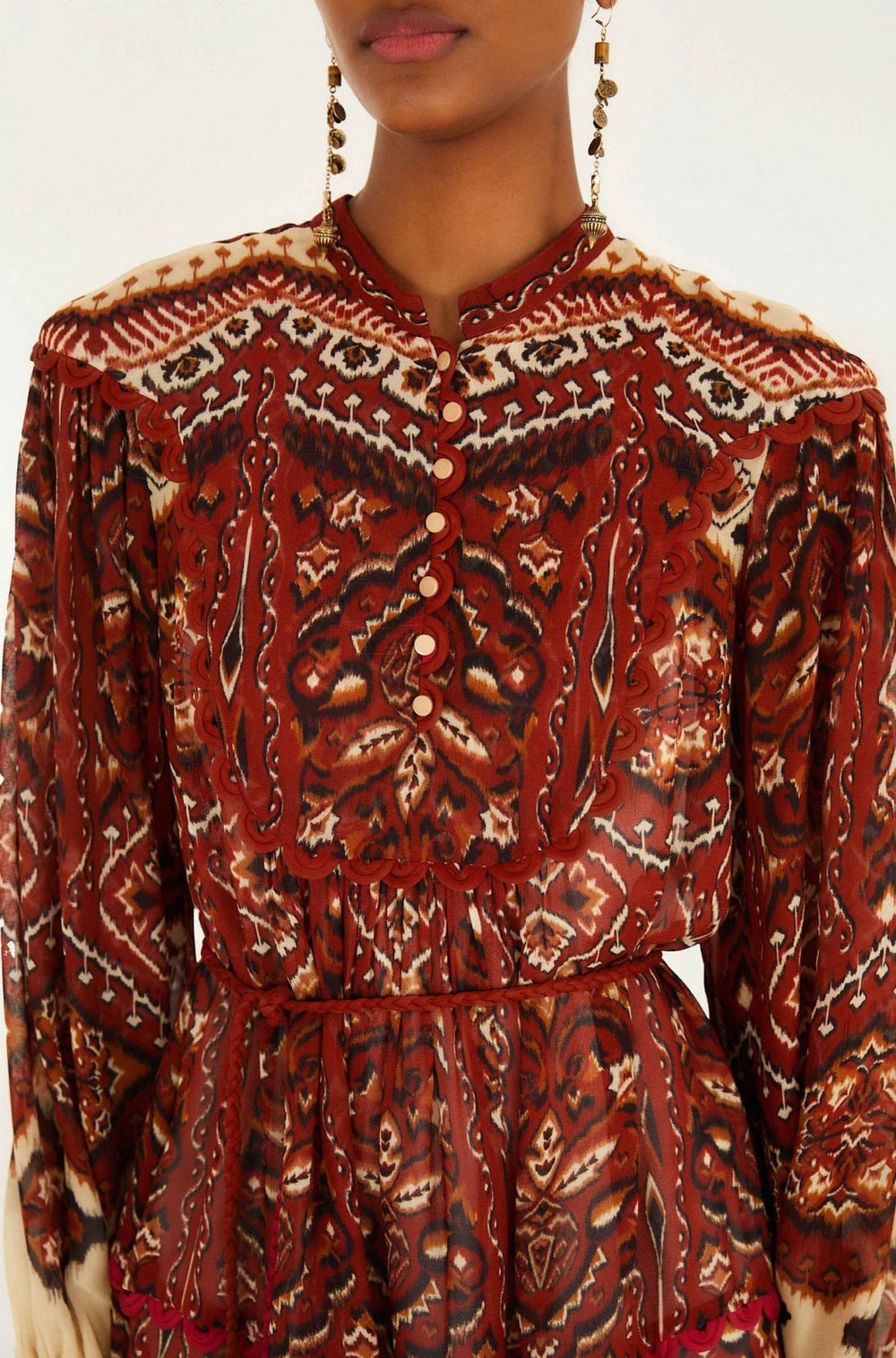 Sand Ainika Pineapple Tapestry Long Sleeve Mini Dress - obligato