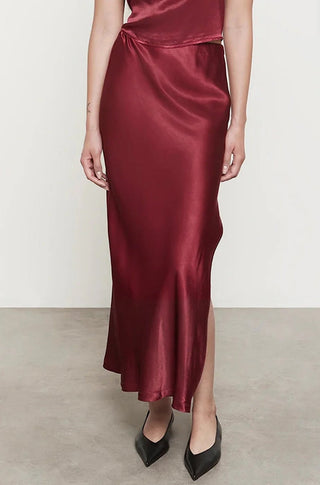 Satin Bias Cut Skirt in Ruby - obligato