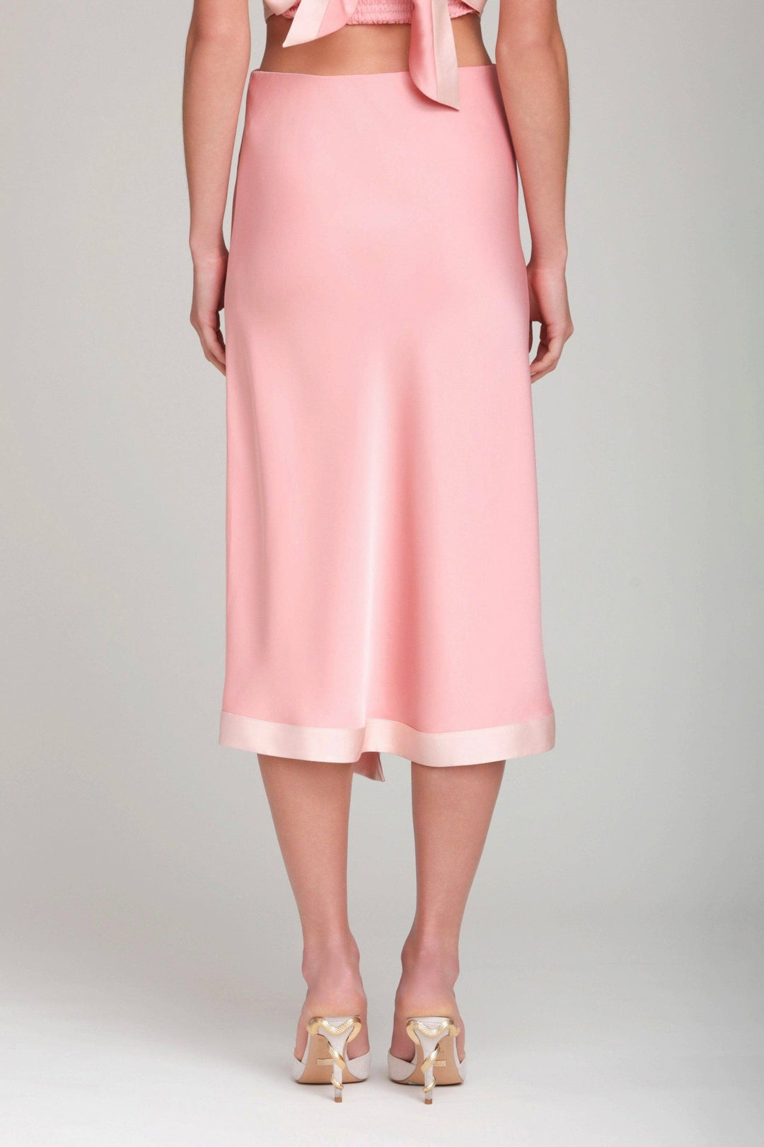 Satin Faux Wrap Maxi Slip Skirt in Coral Pink - obligato