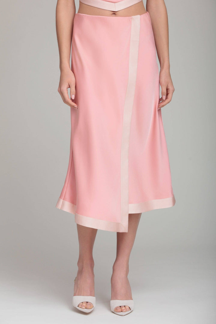 Satin Faux Wrap Maxi Slip Skirt in Coral Pink - obligato