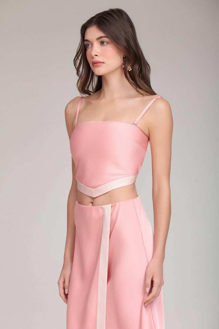 Satin Scarf Crop Top: Coral Pink - obligato