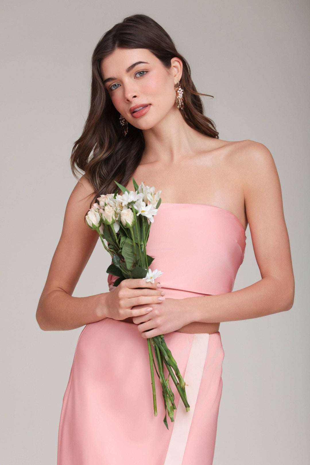 Satin Scarf Crop Top: Coral Pink - obligato