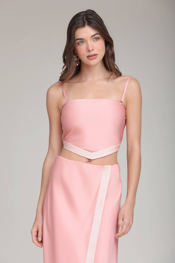 Satin Scarf Crop Top: Coral Pink - obligato