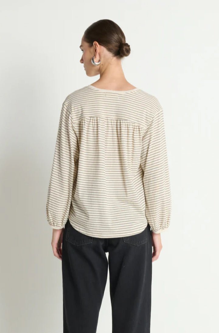 Savanna Shirred Top in Espresso Pinstripe - obligato