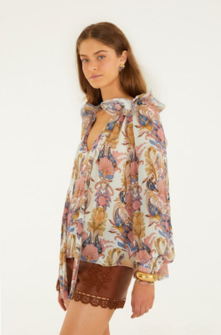 Sea Garden Off White Long Sleeve Blouse - obligato