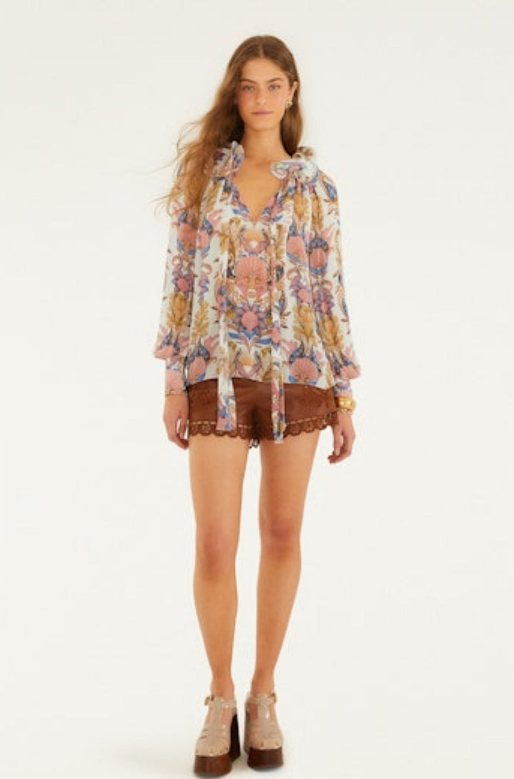 Sea Garden Off White Long Sleeve Blouse - obligato