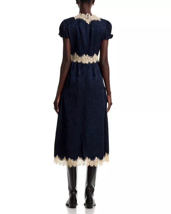 Shay Lace V-Neck Dress in Navy - obligato