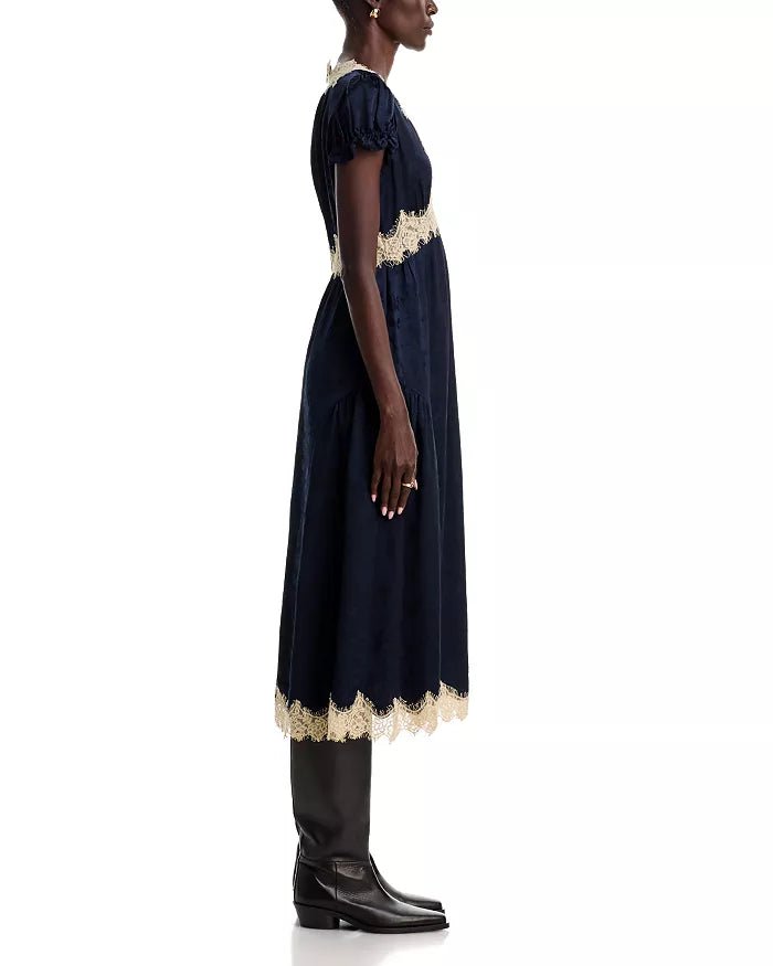 Shay Lace V-Neck Dress in Navy - obligato