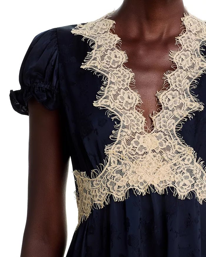 Shay Lace V-Neck Dress in Navy - obligato