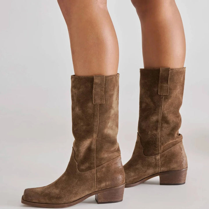 The Romie Boot in Chocolate Suede