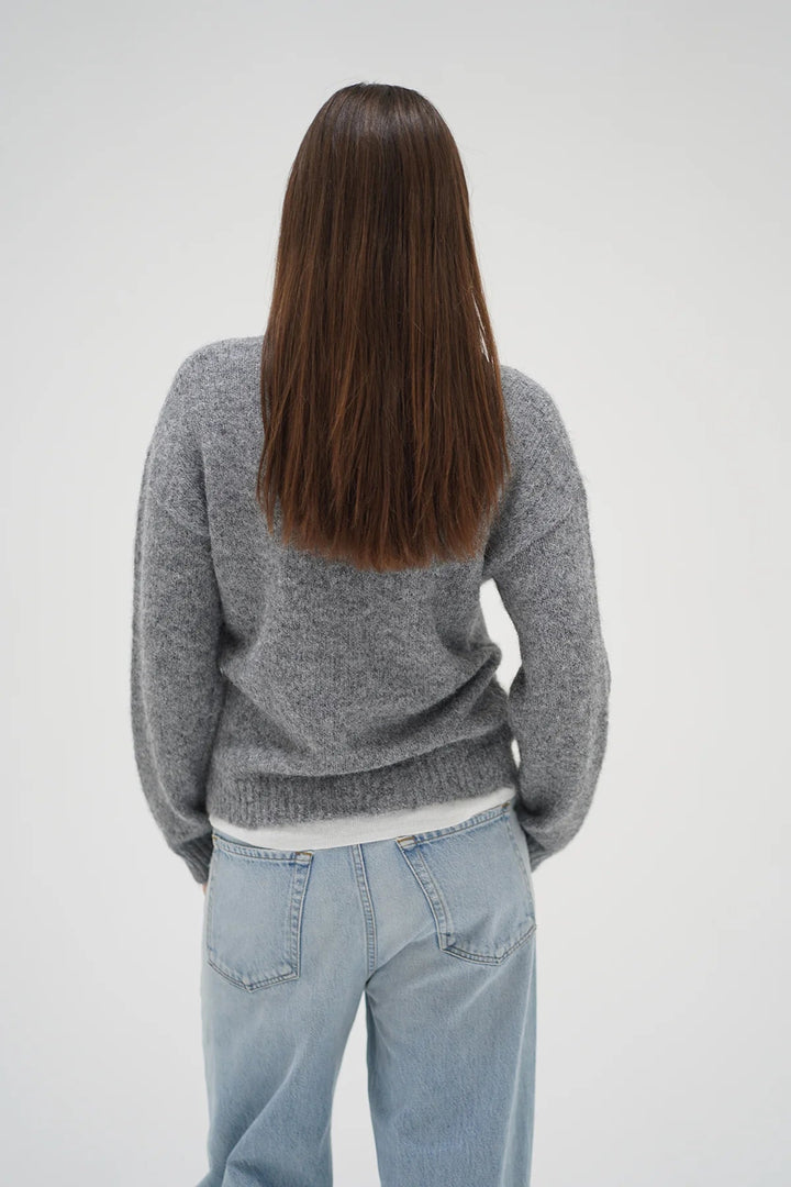 Sienna Fuzzy Double Layer Sweater in Shadow Grey With Ivory - obligato