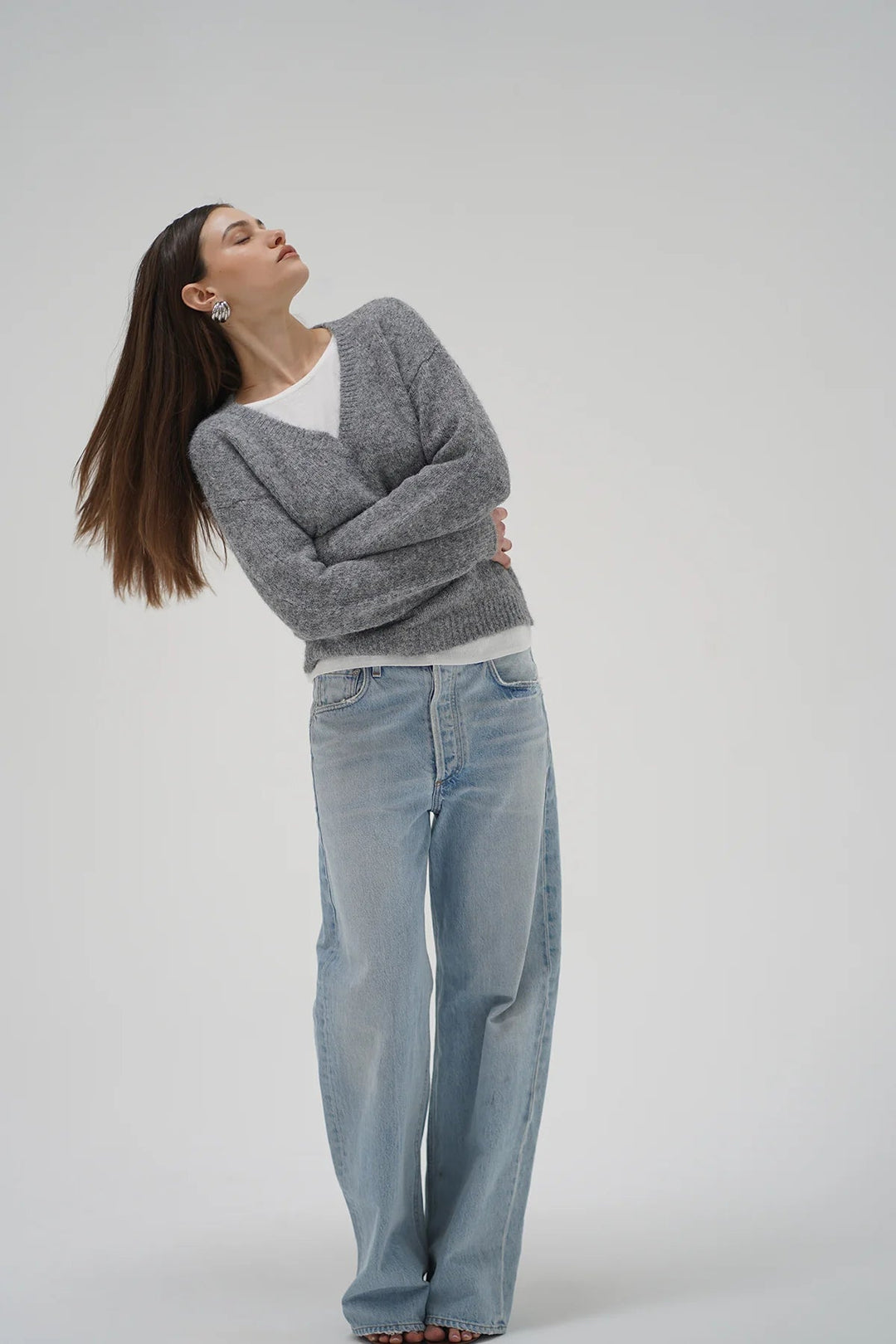 Sienna Fuzzy Double Layer Sweater in Shadow Grey With Ivory - obligato