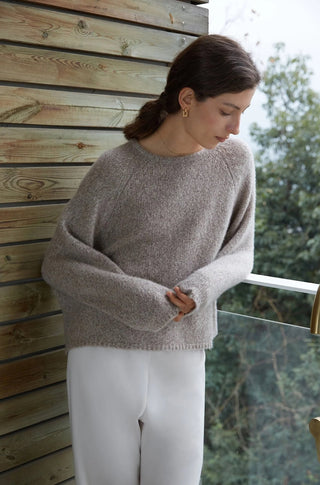 Sierra Crew Neck Sweater in Heather Brown - obligato