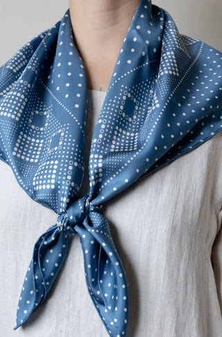 Silk Twill Scarf in Daisy Denim Blue - obligato