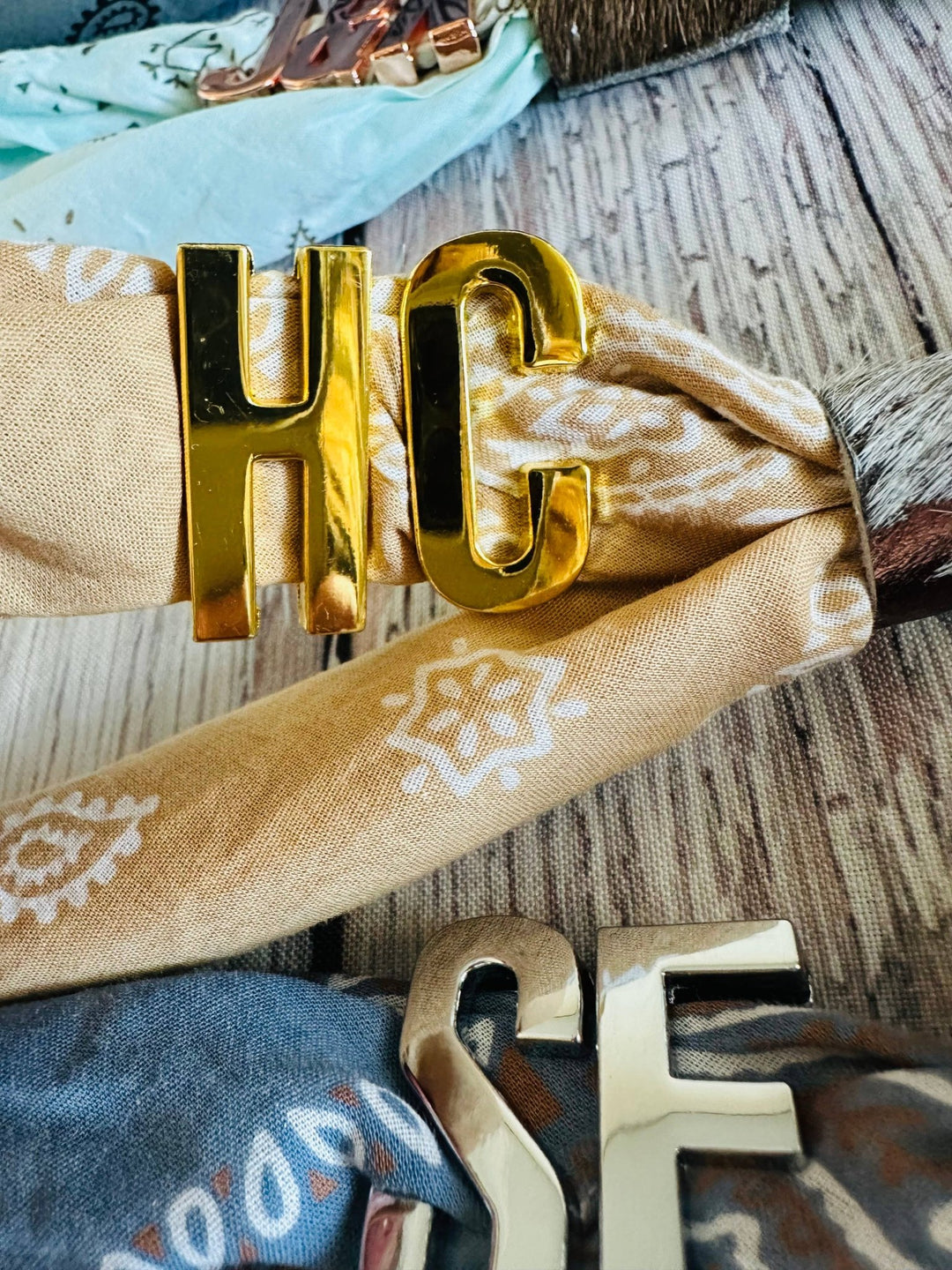 Silver Large Letter Bandana Charm Slides: V - obligato