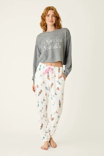 Sip Sip Sparkle Cocktail Charms Print Jogger Pant - obligato