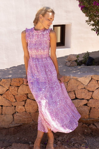 Sleeveless Smocked Maxi Dress in Malta Pink - obligato