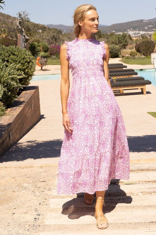 Sleeveless Smocked Maxi Dress in Malta Pink - obligato
