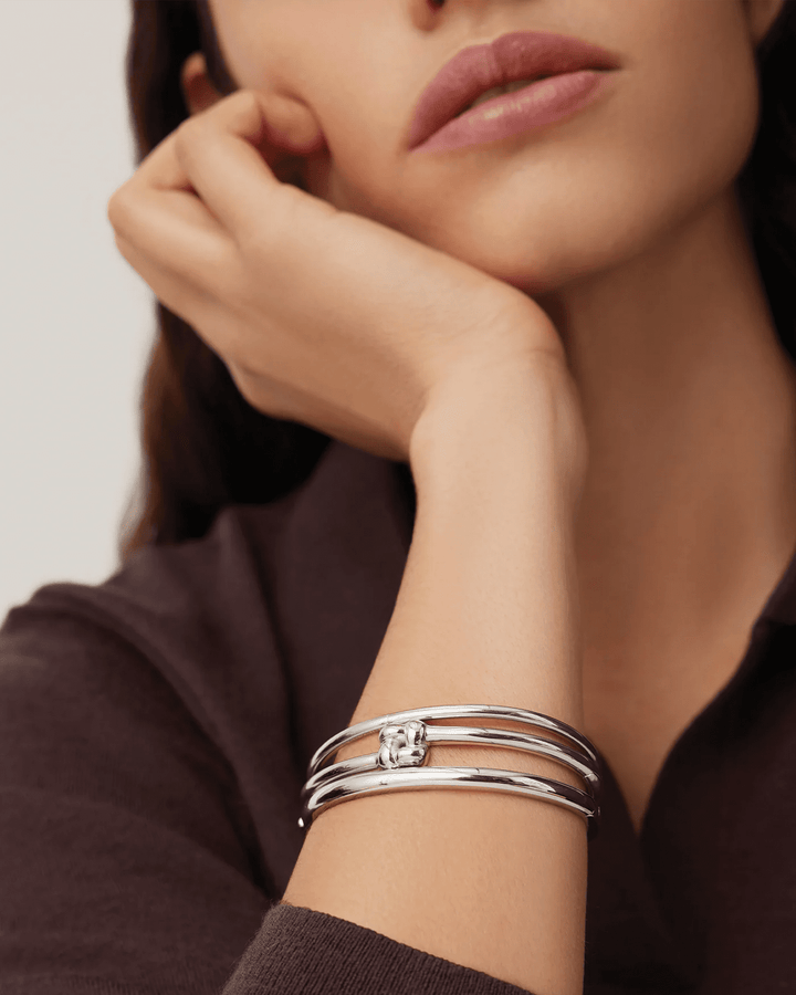 Slim Woven Square Bangle in Silver - obligato