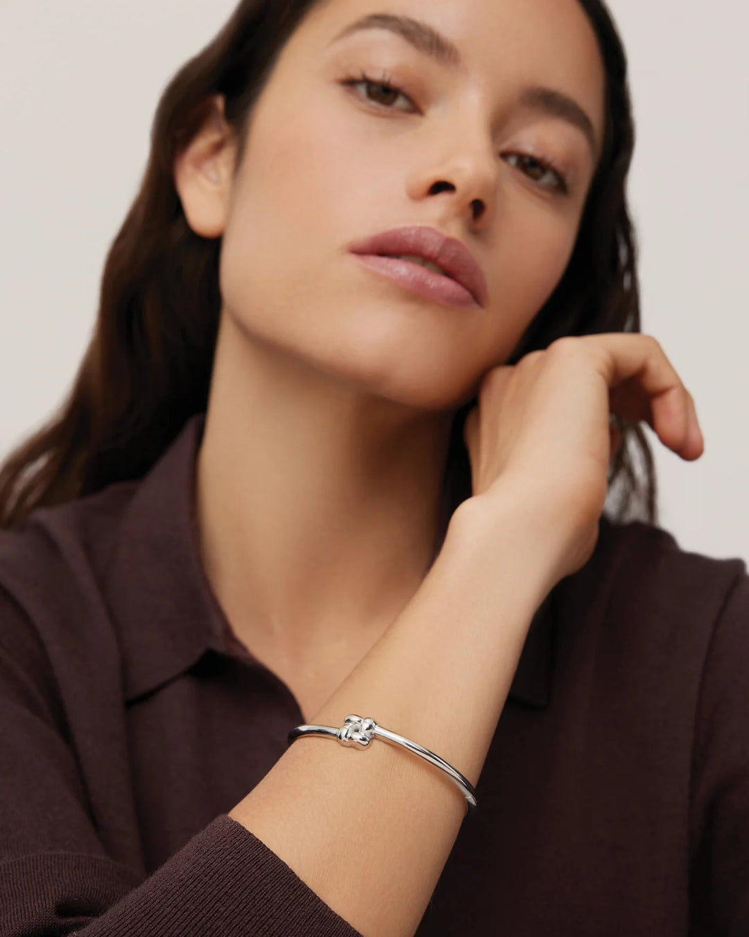 Slim Woven Square Bangle in Silver - obligato