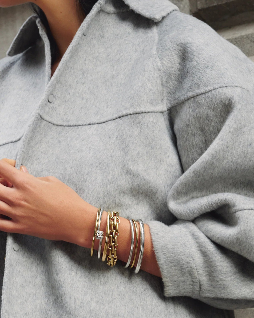 Slim Woven Square Bangle in Silver - obligato