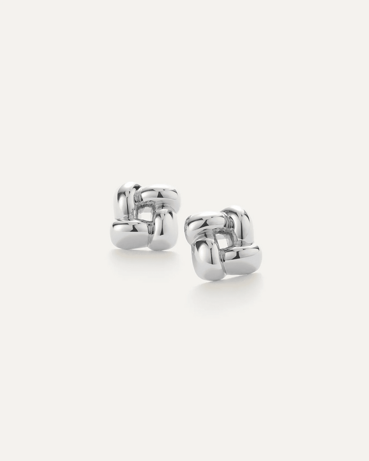 Small Woven Square Earrings in Silver - obligato