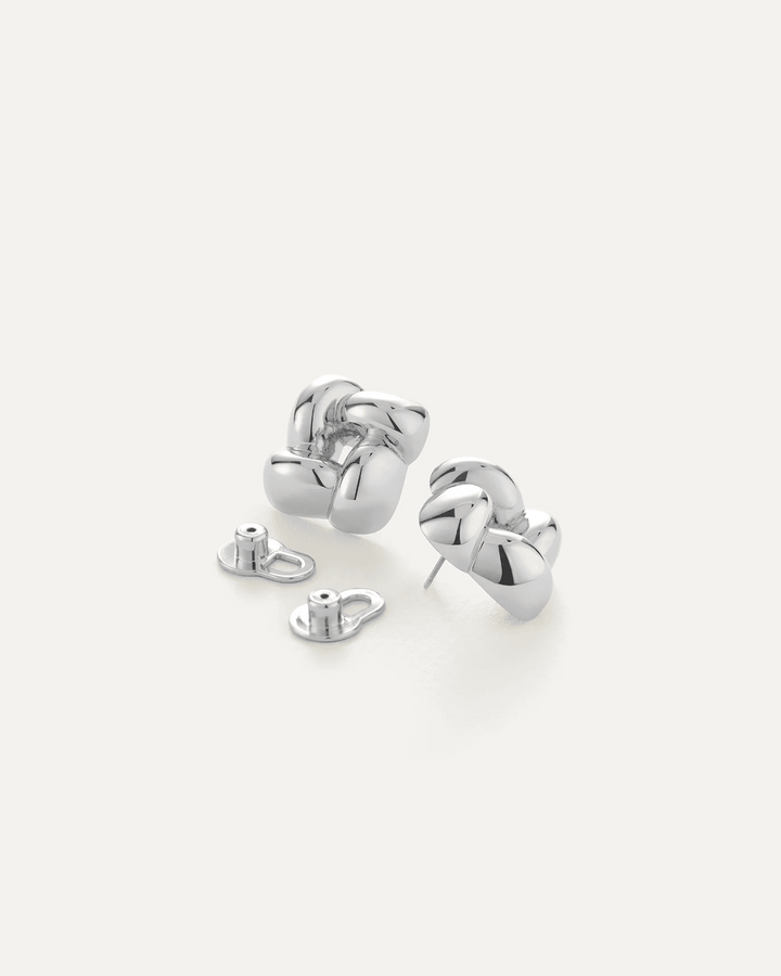 Small Woven Square Earrings in Silver - obligato